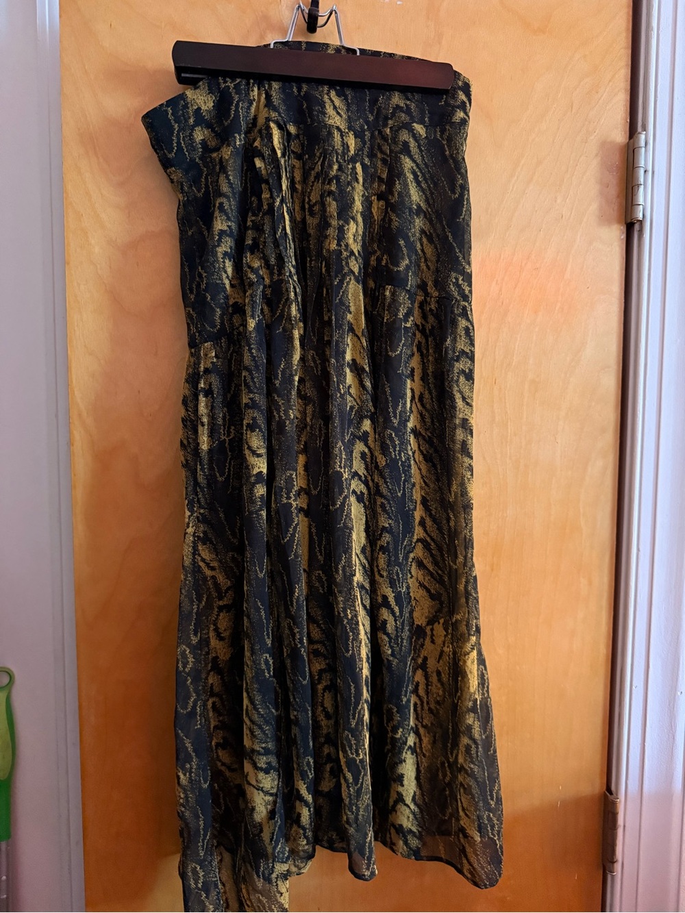 Topshop green and black swirl midi skirt
